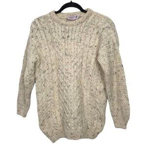 Highland Home Industries 100% Wool Ivory Flecked Cable Knit Sweater